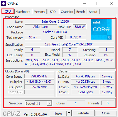 Sử dụng phần bên thứ ba để kiểm tra máy tính cũ (CPU-Z hoặc Speccy)