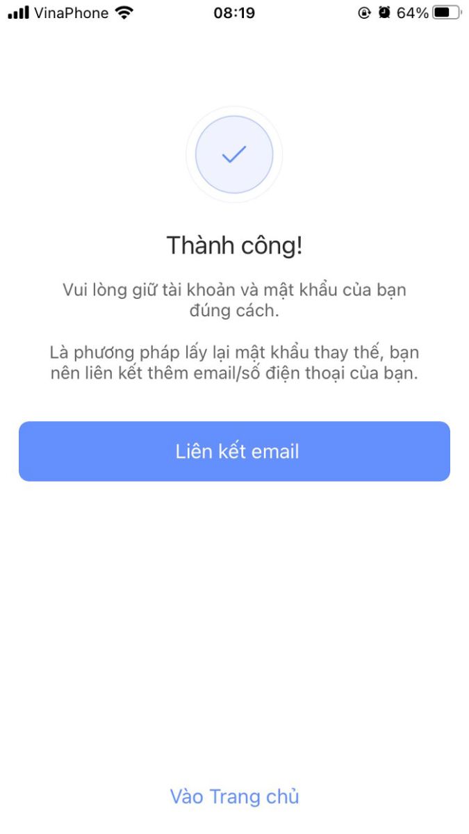 Xác nhận thành công.