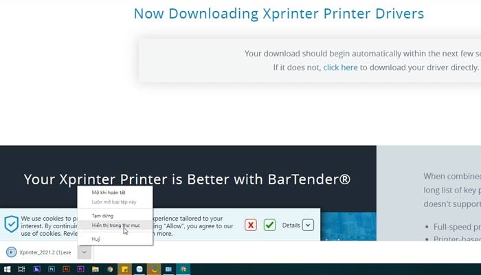 cài đặt máy in Xprinter 350B